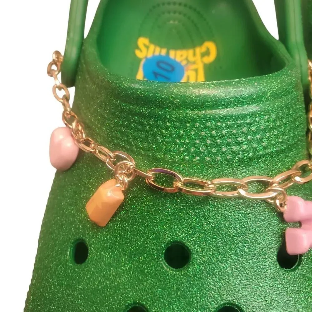CROCS Lucky Charms Glitter Green With Tons Of Jibbitz BRAND NEW! Size W 10, M 1